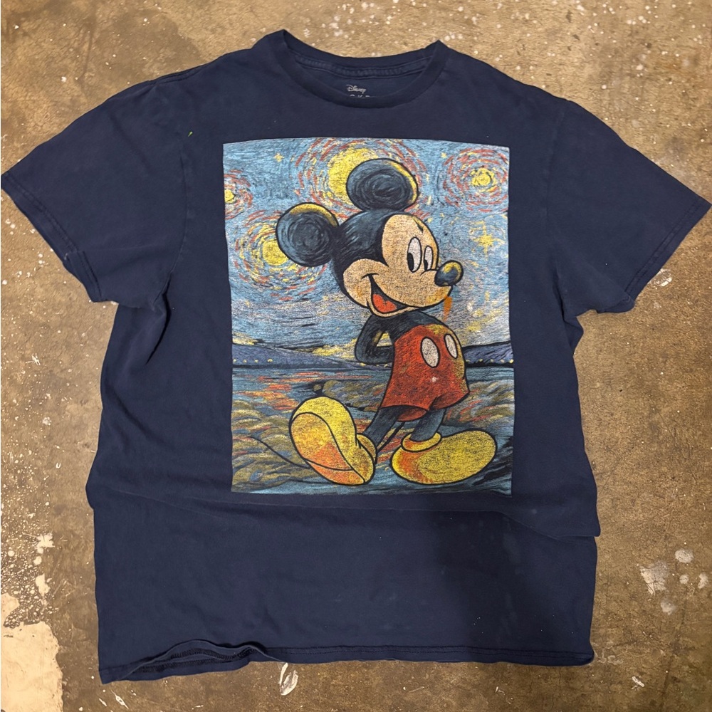 Disney Mickey Mouse Starry Night T-Shirt Men’s Medium Navy Blue Van Gogh Style